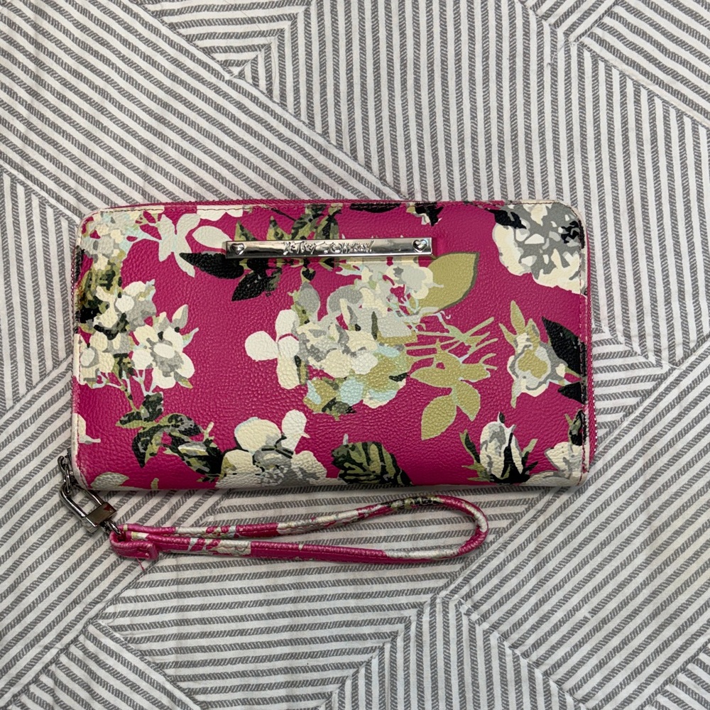 Betsey Johnson Pink Floral Wristlet Clutch